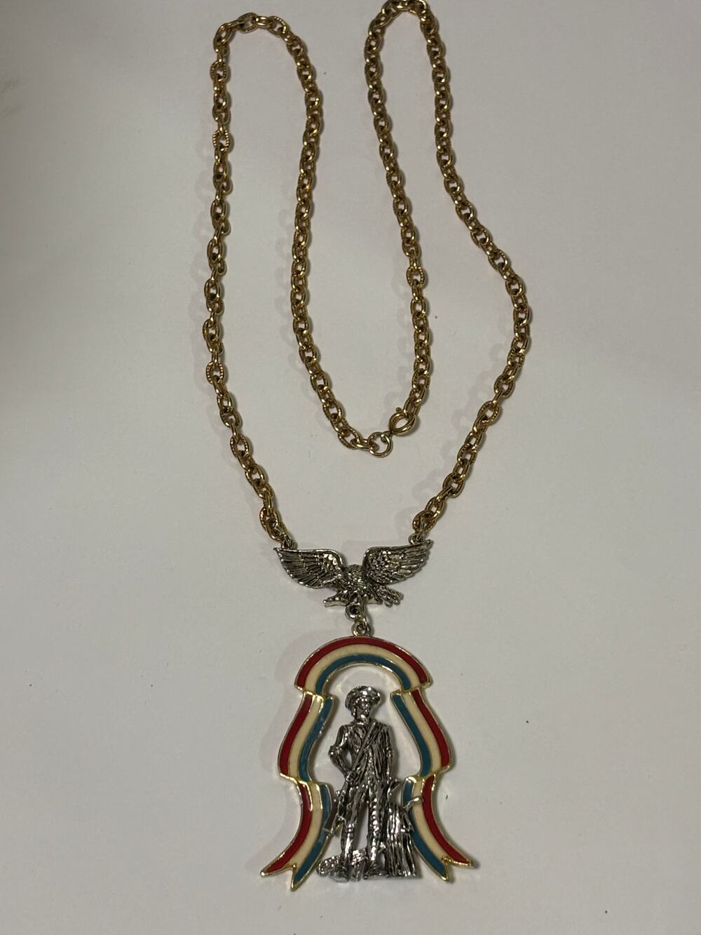 Vintage Gold Crown Brand Patriotic Necklace Pendant